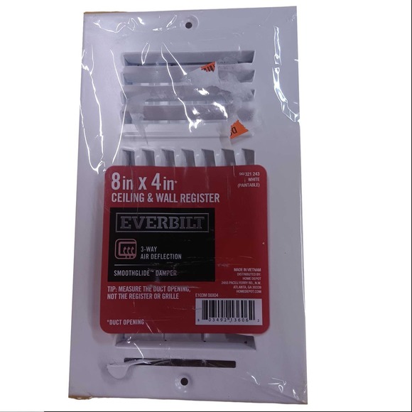 8 in. x 4 in. 3-Way Steel Wall/Ceiling Register in White, NIP w/ Damper - Picture 1 of 5